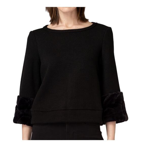 Joseph Ribkoff 10 Womens Black Sweater Cropped Shift Fit Plush 3/4 Sleeve - Picture 1 of 8